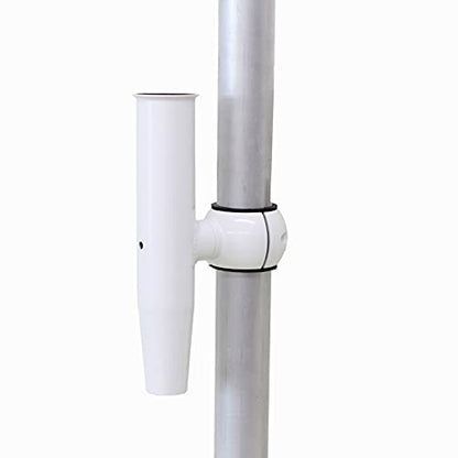 T-Top Rod Holder Aluminum Single clamp on fit 2.5",2.375",2.25",2" inch Horizontal or Vertical Fishing Boat Tower/Leaning Post/Rail Raider - color: White