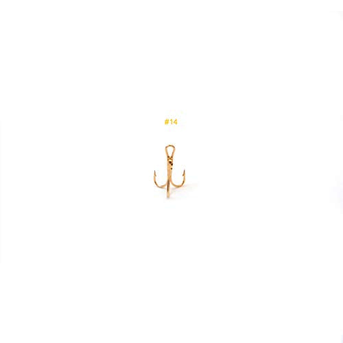 20pcs Fish WOW!® Fishing 3X Strong Treble Hooks Gold - Size #14 Tiny Size