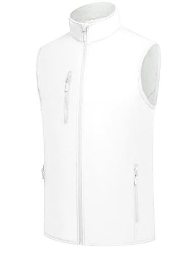 Men's Softshell Vest Fleece-Lined Windproof Sleeveless Jacket for Travel Hiking Fishing Running Golf - color: White, size: XX-Large