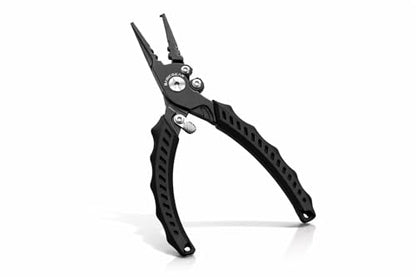 BasicGear Fishing Pliers, 17-4 PH Stainless Steel Saltwater Pliers, Braid Cutter, Split Ring Tool, Corrosion Resistant, One-Hand Operation (6.3" Compact (Light Fishing) - Black) - size: 6.3" Compact (Light Fishing) - Black