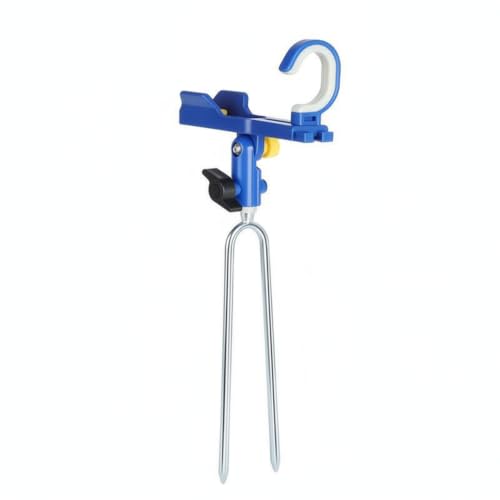 Fishing Rod Holder with Ground Spike, Foldable Metal Stake for Riverbank and Seaside Angling (1 PC) - color: Blue