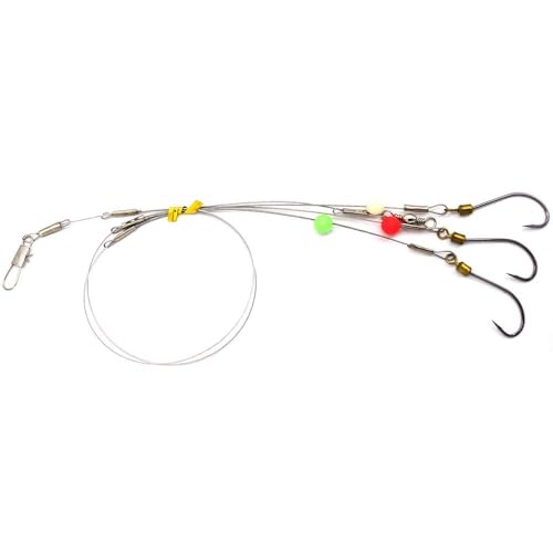 Fishing Hook with Leader,5 Hooks Fishing Rig-7 Strands Nylon Coated Fishing Leader with Swivle,Snap,Hooks - color: 3 hooks rig, size: 12#