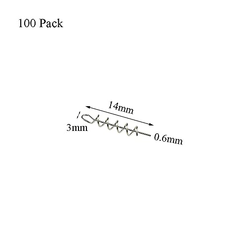 Centering Pin Spring Twist Lock Fishing Screw Worm Hook Crank Grub Rig Fixed Bait Run Straight Self Align Long Enough Secure Not Off Center Stainless Steel for Soft Lure - size: 14mm 100Pcs