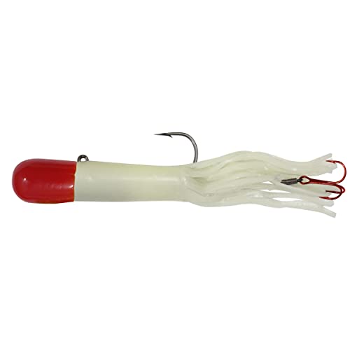 Northland Fishing Tackle Level-Head Predator Tube Jig, Assorted Sizes & Colors for Ice Fishing and Fishing Lake Trout, Northern Pike, and Burbot - color: Lumi Glo/Red Top, size: 1 1/2 Oz, 2/Card