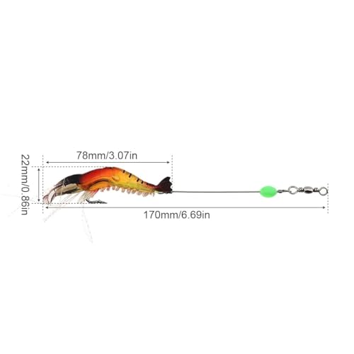 5pcs Soft Luminous Shrimp Lure Set, 5 Colors Shrimp Bait with Hooks and Beads - Fishing Tackles for Freshwater and Saltwater Bass, Trout, Catfish, Salmon