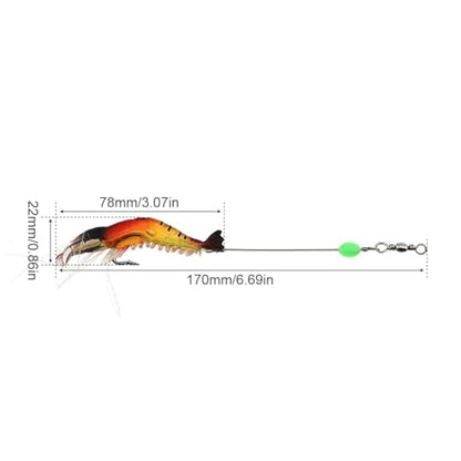 5pcs Soft Luminous Shrimp Lure Set, 5 Colors Shrimp Bait with Hooks and Beads - Fishing Tackles for Freshwater and Saltwater Bass, Trout, Catfish, Salmon