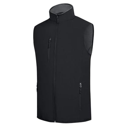 Men's Softshell Vest Fleece-Lined Windproof Sleeveless Jacket for Travel Hiking Fishing Running Golf - color: Black, size: Large