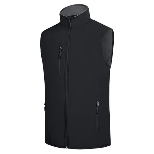 Men's Softshell Vest Fleece-Lined Windproof Sleeveless Jacket for Travel Hiking Fishing Running Golf - color: Black, size: Small