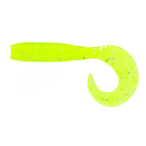 Yamamoto 5 Single Tail Grub Soft Plastic Fishing Angling Swimbait Lures with Tail-Curling Action - 20 Pack - color: CHARTREUSE W/ LARGE SILVER FLAKE (20 PACK)