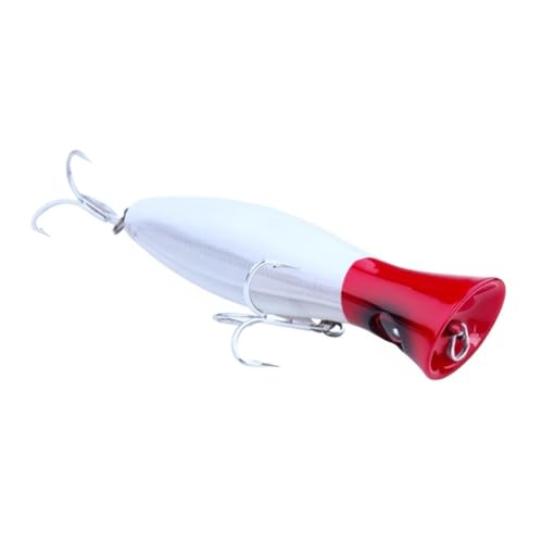 Large Top Water Popper 4.75 in/1.5 oz Lure Artificial Seal Lure 3D Eyes Hard Popper with Hooks and Ring for Saltwater Offshore, Surf Fishing, Bass, Bluefish, Giant Jack - color: RED HEAD