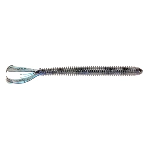 Strike King Rage Twin Tail Menace Worm Soft Bait Fishing Lure, 6", 2 Rage Flange Tails - color: Black Blue Swirl
