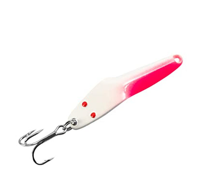 Al's Goldfish Lure Co. Lil' 49er Ice Jig - IFN50 Ice Fishing Jig with Treble Hook Off the Nose. Jigging Lure for Crappie, Perch, Panfish, Trout and Bass - 1/4 oz. 1-3/4" - color: White Pink Glow
