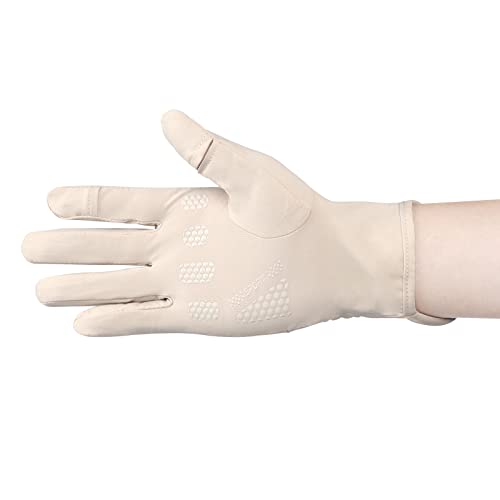 Mens Women Driving Gloves Summer UV Sun Protection Gloves Non-Slip Touchscreen Ice-Silk Sunblock Gloves for Cycling Riding - color: Extended Beige