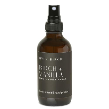 River Birch Birch + Vanilla Scented Linen and Room Spray | Home Fragrance | 4 oz Glass Amber Bottle | Luxury Signature Scent | Handmade in Texas - color: Birch + Vanilla