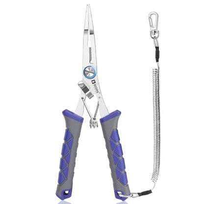 Booms Fishing Pliers Stainless Steel: 6.5" Split Ring Pliers - Braided Line Cutter & Scissors with Lanyard - Fish Hook Remover Tool for Saltwater and Freshwater - Fishing Tools for Angler, XW13