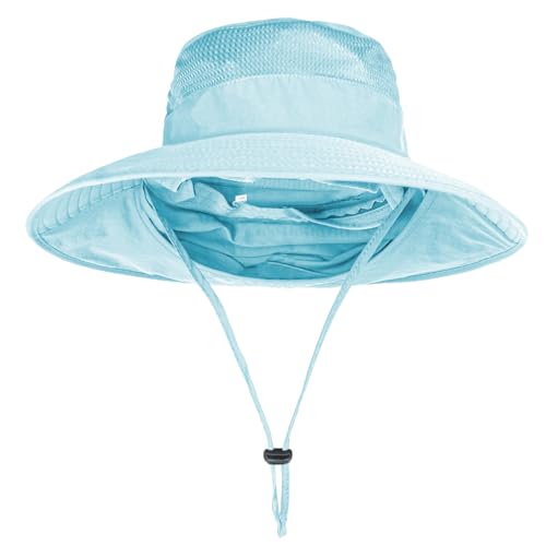 Sun Hats for Men Women Fishing Hat UPF 50+ Breathable Wide Brim Bucket Hats Summer UV Protection Safari Hat with Neck Flap - color: Blue