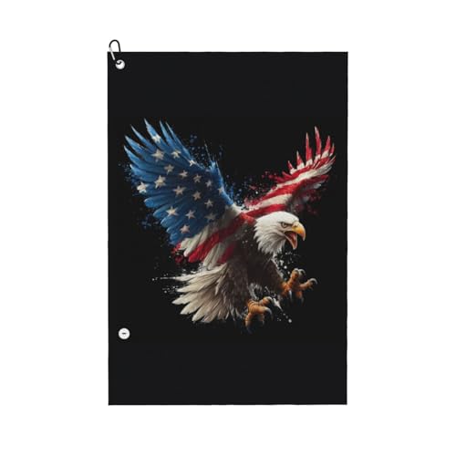 Eagle Golf Towel Microfiber with Carabiner Clip, Funny Cleaning Cloth for Golf Balls & Clubs, Gift for Women Men, Golfers, Dad, Grandpa, Bag Accessories 16"*24"-American Flag Bald Eagle - color: Eagle