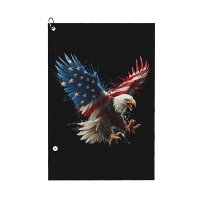 Eagle Golf Towel Microfiber with Carabiner Clip, Funny Cleaning Cloth for Golf Balls & Clubs, Gift for Women Men, Golfers, Dad, Grandpa, Bag Accessories 16"*24"-American Flag Bald Eagle - color: Eagle