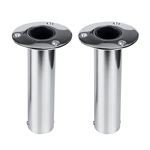 2 Pack Fishing Rod Holders for Boat, 316 Stainless Steel, 3 Angles (15°/30°/90°) Flush Mount, Heavy Duty Saltwater Corrosion Resistant with Thickened Nylon Nesting & Stopper Pin - style: 90 Degree