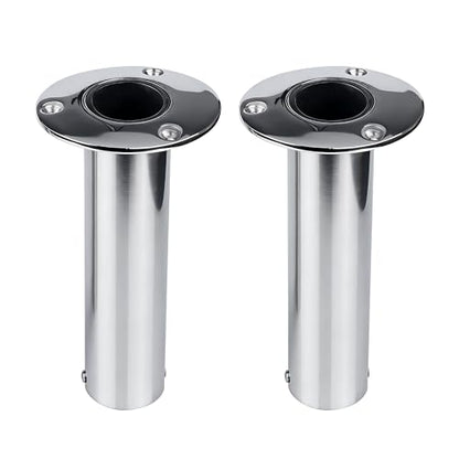 2 Pack Fishing Rod Holders for Boat, 316 Stainless Steel, 3 Angles (15°/30°/90°) Flush Mount, Heavy Duty Saltwater Corrosion Resistant with Thickened Nylon Nesting & Stopper Pin - style: 90 Degree