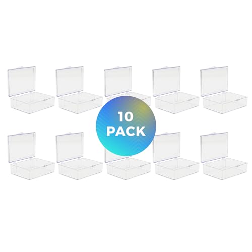 10-Pack Clear Hinged Plastic Containers, Keepsake Storage Boxes, 3 1/2" L x 2 9/16" W x 1" H, Made in USA, Plastic Display Case or Small Box for Storage and Organization - size: 3.5" x 2.56" x 1.0"