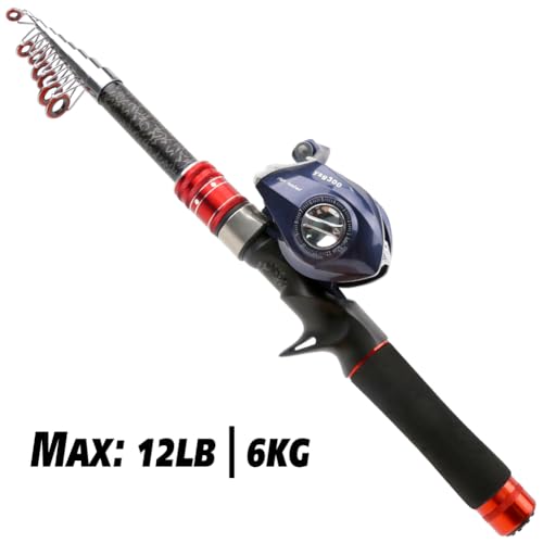 Telescopic Fishing Rod and Reel Combos, Carbon Fiber Fishing Rod with Stainless Steel Baitcasting Reel Portable Fishing Pole Reel Combo for Travel Saltwater Freshwater - size: 2.1m