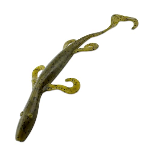 Wild Lizard Soft Lure, 5.5 Inch Scented Creature Bait for Bass Fishing, Active Legs & Tail, Dense Salt Body for Natural Sink, Ideal for Texas & Carolina Rig, 10-Pack - color: Green Pumpkin