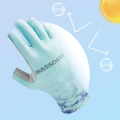 Bassdash ALTIMATE UPF 50+ Women’s Fishing Gloves UV Sun Protection Fingerless Gloves for Kayaking Paddling Hiking Cycling Driving Shooting Training - color: Seafoam Digital Gradient, size: Small