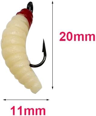 30pcs/Box 5 Colors PVC Maggots Fishing Baits Worms with 8# Hooks Glow Fishing Maggots/Grubs/Crappie Jigs Hooks for Trout, Crappie, Pan Fish, Bluegill