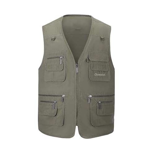 Spanye Mens Fishing Vest Multi Pocket Vests Safari Travel Photo Work Jacket Alive Outerwear - color: Army Green, size: Large