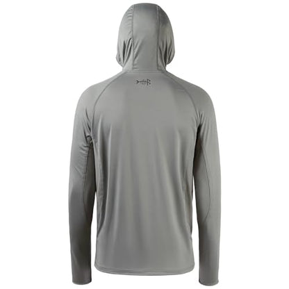 BASSDASH UPF 50+ Men’s Long Sleeve Fishing Shirt with Mask UV Neck Gaiter Hoodie - color: Ash Grey, size: Medium
