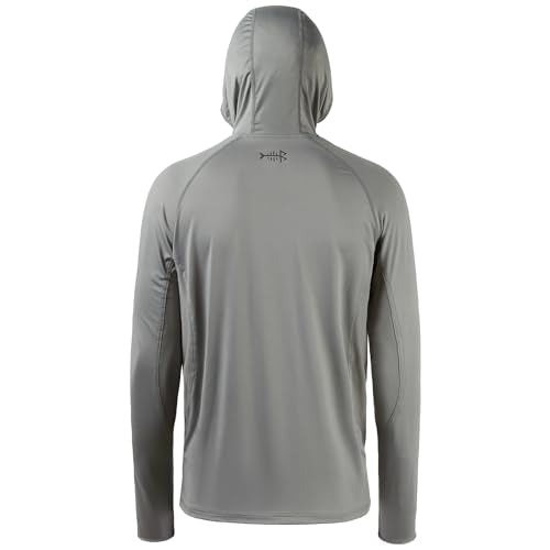 BASSDASH UPF 50+ Men’s Long Sleeve Fishing Shirt with Mask UV Neck Gaiter Hoodie - color: Ash Grey, size: X-Large