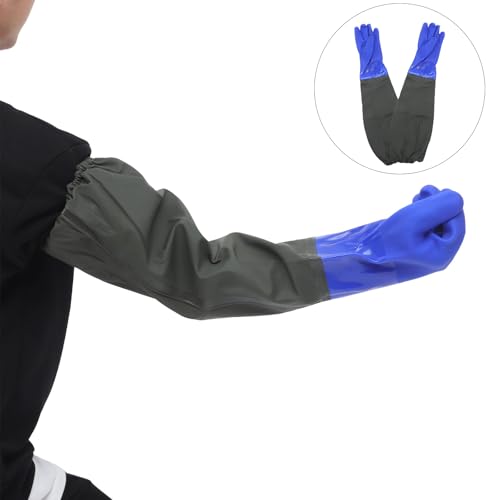 DOITOOL Long Waterproof Fishing Gloves 2pcs Blue Elastic Wrist Multi-Function Professional Planting and Cleaning Gloves for Outdoor Fishing and Gardening