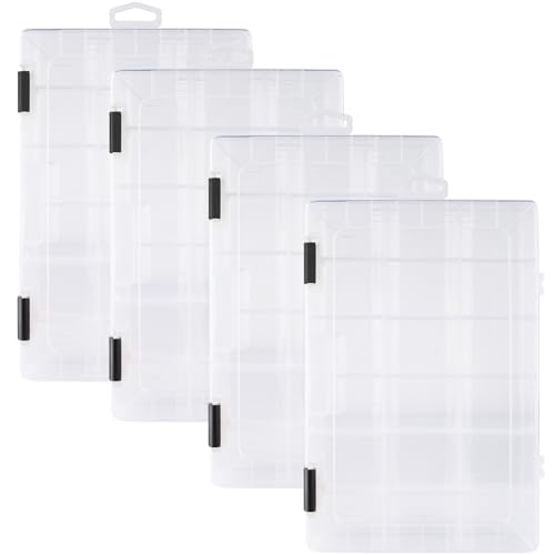 Hikary Fishing Tackle Boxes,3600 Tackle Tray Clear Plastic Fishing Box with Removable Dividers Fishing Storage Organizer Boxes for Lures (4 Packs) - color: 4 Packs
