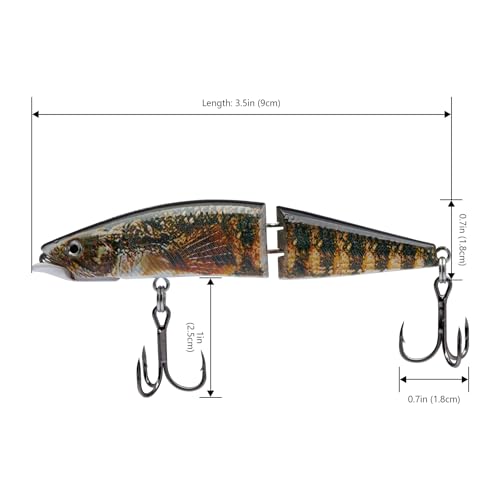 BASSROCK Minnow Swimbait Bass Trout Fishing Lure with Movable Lip Hard Bait 3.5” 1/2oz - color: Walleye