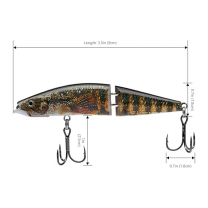 BASSROCK Minnow Swimbait Bass Trout Fishing Lure with Movable Lip Hard Bait 3.5” 1/2oz - color: Walleye
