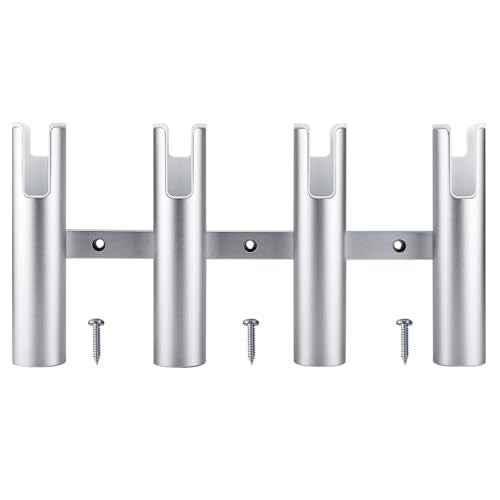 NovelBee 4 Tube Fishing Rod Holder for Boat,Aluminium Rod Rack with Screws | 4 Tube Rod Holder for Boat;Aluminium Fishing Rod Rack;Wall-Mounted Rod Pole Holder with Screws - color: Silver & White