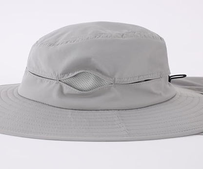 Connectyle Wide Brim Sun Hat for Men Women UPF 50+ Breathable Fishing Hat with Neck Flap Outdoor Hiking Safari Bucket Hats - color: Light Grey