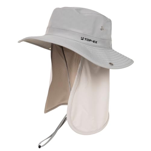 Unisex UVCoolix™ Cooling Sun Hat with Detachable Neck Flap | UPF 50+ Protection, Wide Brim Bucket Hat for Hiking, Fishing & Big Heads - color: Grey, size: Large-X-Large