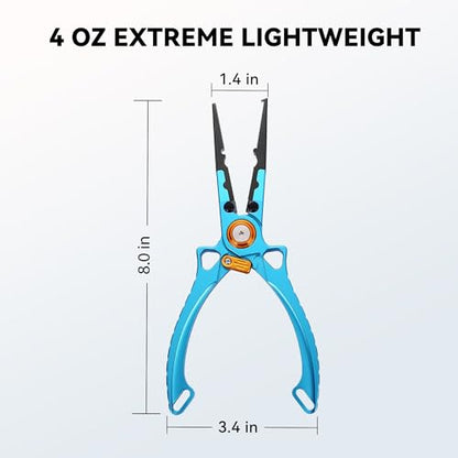 Fishing Pliers Hook Remover, Saltwater Split Ring Pliers with Safety Lock, Fishing Gear with Sheath and Lanyard, Fishing Gifts for Men - color: Blue