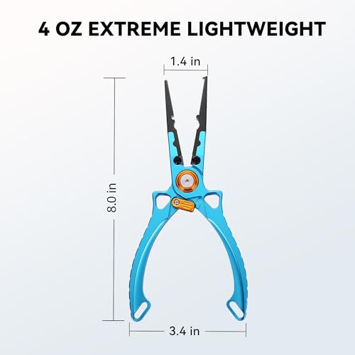 Fishing Pliers Hook Remover, Saltwater Split Ring Pliers with Safety Lock, Fishing Gear with Sheath and Lanyard, Fishing Gifts for Men - color: Blue