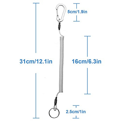 Lix&Rix Retractable Safety Coiled Lanyard with Aluminium Alloy Carabiner Clip, Black/Blue/Green/Red/Silver/Yellow - color: Silver - Transparent Lanyard
