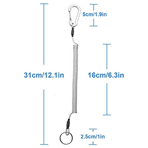 Lix&Rix Retractable Safety Coiled Lanyard with Aluminium Alloy Carabiner Clip, Black/Blue/Green/Red/Silver/Yellow - color: Silver - Transparent Lanyard