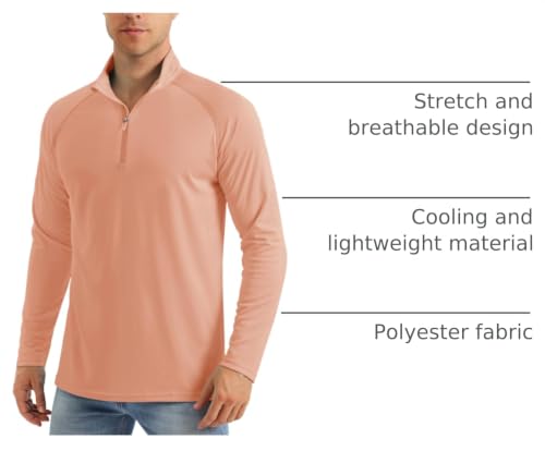 MAGCOMSEN Men's Long Sleeve Sun Shirts UPF 50+ Tees 1/4 Zip Fishing Running Rash Guard Athletic T-Shirts - color: Apricot, size: Medium