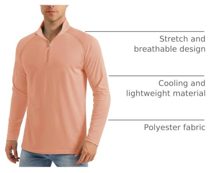 MAGCOMSEN Men's Long Sleeve Sun Shirts UPF 50+ Tees 1/4 Zip Fishing Running Rash Guard Athletic T-Shirts - color: Apricot, size: X-Large