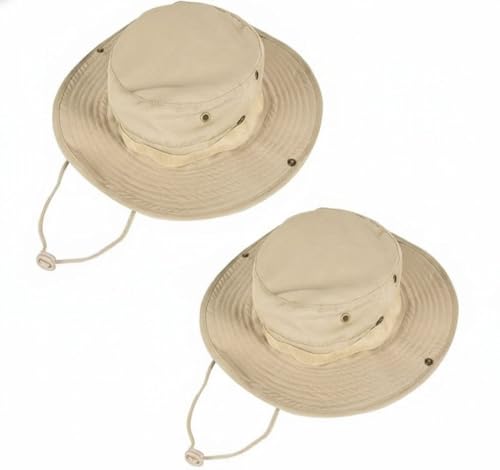 Sun Hats for Men Women Bucket Hat UPF 50+ Boonie Hat Foldable UV Protection Hiking Beach Fishing Summer Safari - color: 2pack-beige+beige