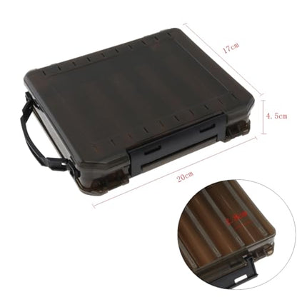 Double Sided Fishing Lure Tackle Box with Handheld, 10 Compartments Bait Storage Box Container, Fishing Tackle Accessory Case (7.8 x 6.6 x 1.9 inch)