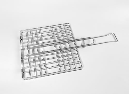 Tredoni 8x8-inch Stainless Steel BBQ Turn-Over Grill Net Clamp - Reversible Liver/Fish Barbecue Grid Holder