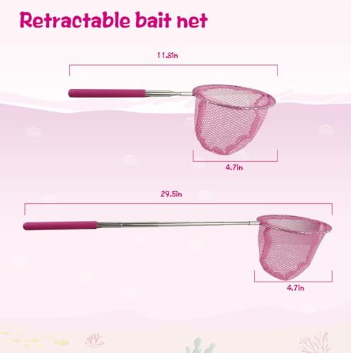 Kids Fishing Pole Set, Kids Fishing Rod and Reel Combo and Fishing Net Tackle Box with Fishing Lures Hooks and Bag for Girls Age Beginner Little Children Junior Anglers