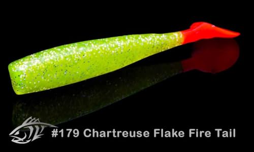 Lunker City Fishing Shaker 3.25" Swimbait Soft Plastic Bass Walleye Lure Saltwater Swimming Tail Action Pike Swim Bait, 7 Per Bag, Made in The USA - color: 179 Chartreuse Flake Firetail